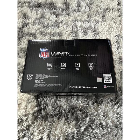 New Buffalo Bills 2 Tumblers Stainless Steel Stemless Wine Glass Home Away Cups - Picture 3 of 3